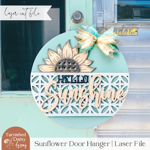 Segnale di benvenuto girasole Hello Sunshine Svg, gancio per porta Svg, Glowforge Svg, porta d'ingresso Svg, cartello rotondo Svg, file di taglio laser del segnale di benvenuto