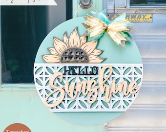 Sunflower Hello Sunshine Welcome Sign Svg, Door Hanger Svg, Glowforge Svg, Front Door Svg, Round Sign Svg, Welcome Sign Laser Cut File