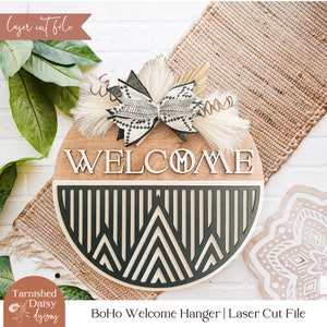Boho Welcome Sign Laser File, Geometric Laser File, Door Hanger Svg, Glowforge Svg, Front Door Svg, Round Sign Svg, Welcome Sign File