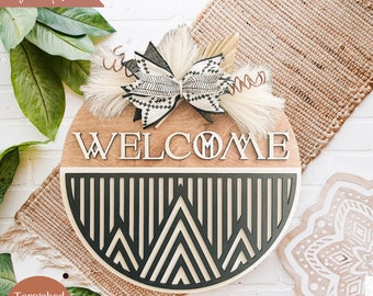 Boho Welcome Sign Laser File, Geometric Laser File, Door Hanger Svg, Glowforge Svg, Front Door Svg, Round Sign Svg, Welcome Sign File