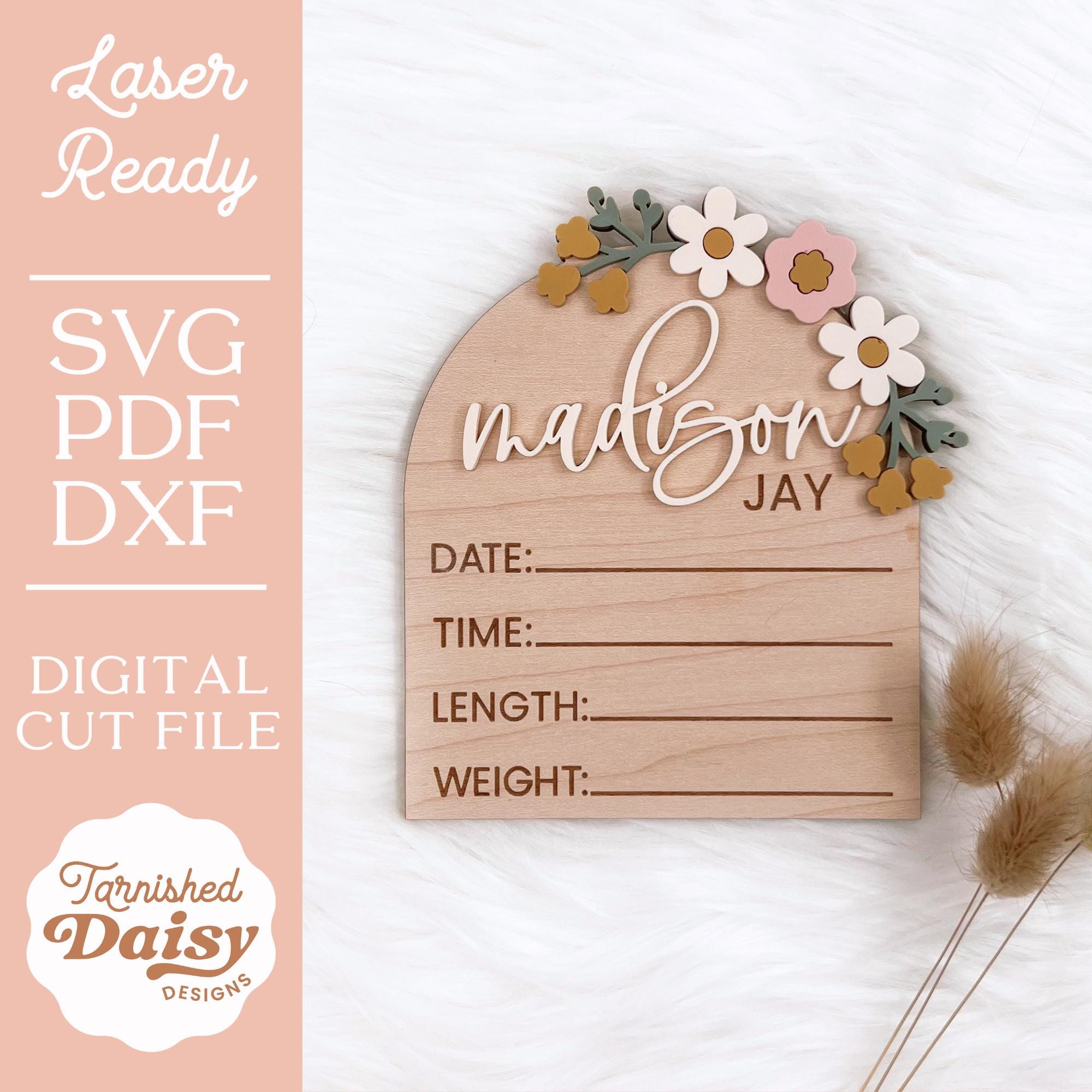 SVG Floral Baby Bundle Laser Cut File Set, Baby Girl Name Announcement ...