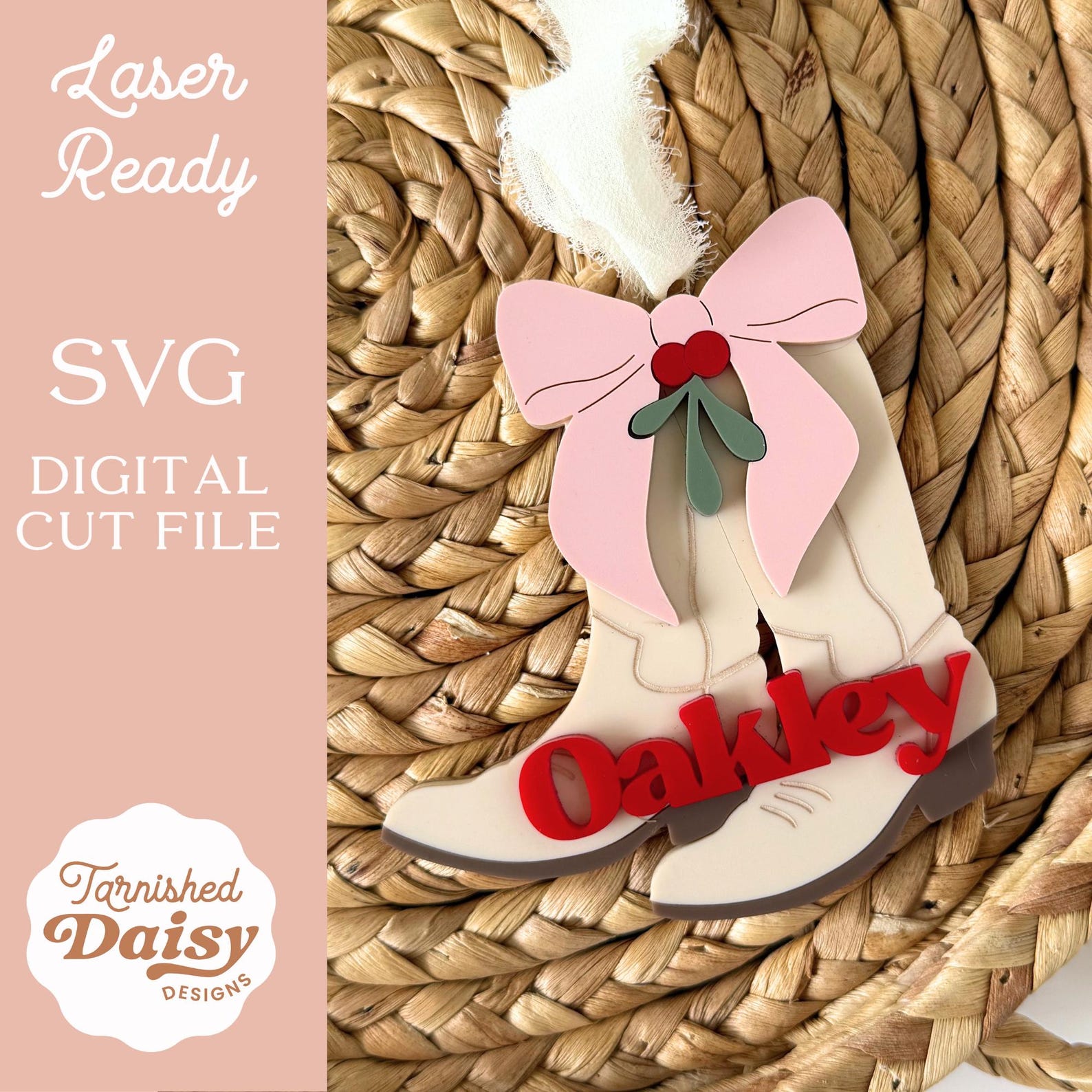 SVG Western Boot Ornament, Personalized Christmas Stocking Tag, Cowboy ...