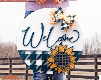 Sunflower Welcome Sign Svg, Sunflower Laser File, Door Hanger Svg, Glowforge Svg, Front Door Svg, Round Sign Svg, Welcome Sign Laser File