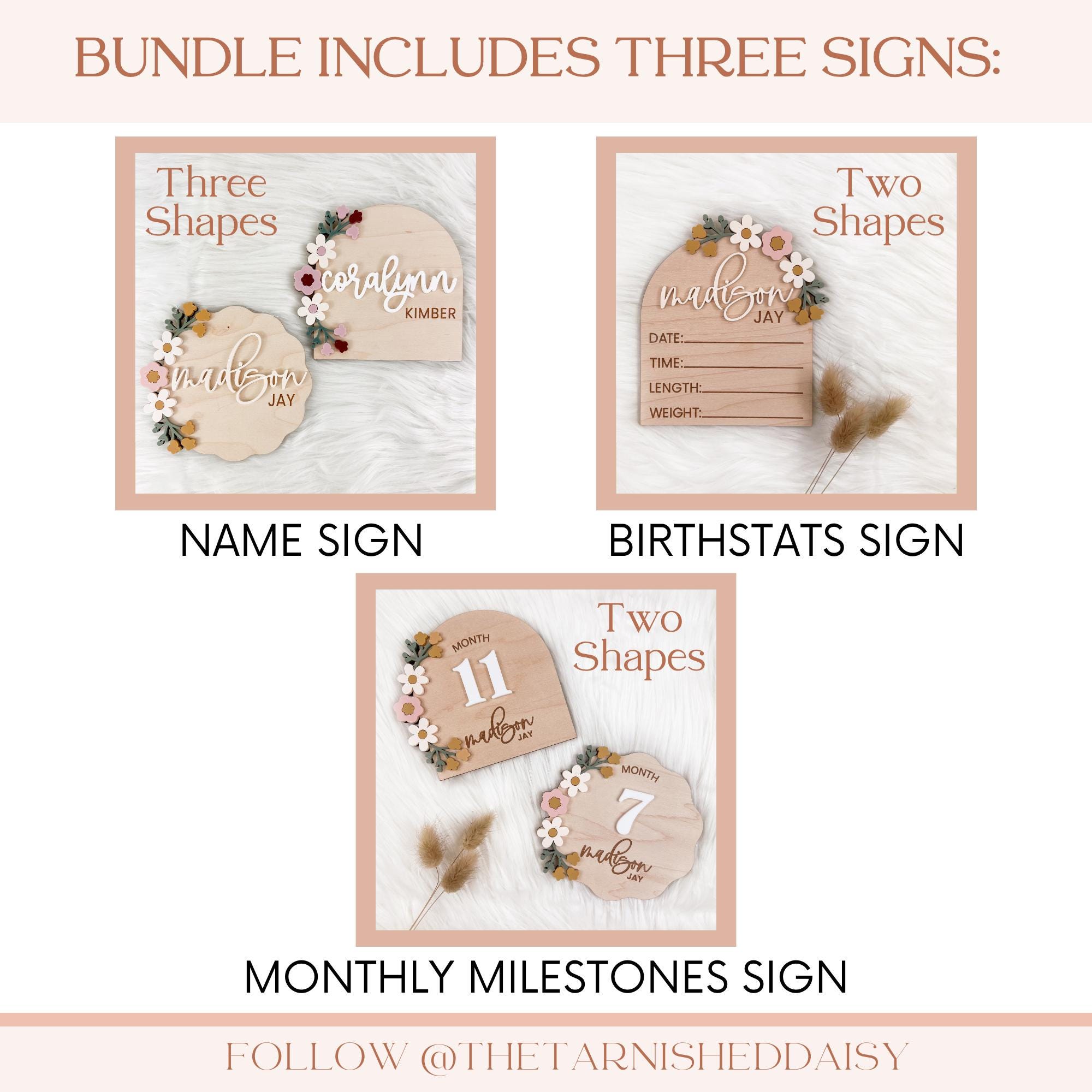 SVG Floral Baby Bundle Laser Cut File Set, Baby Girl Name Announcement ...