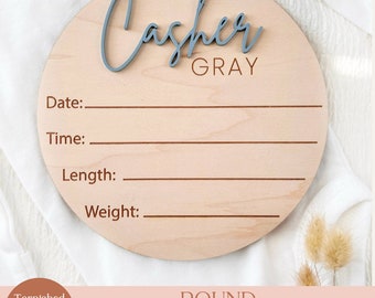 SVG Round Baby Birth Announcement, Birth Sign, Engraved Plaque, Birth Stat Sign, Newborn Photo Prop, Sign For Hospital, Laser Cut File