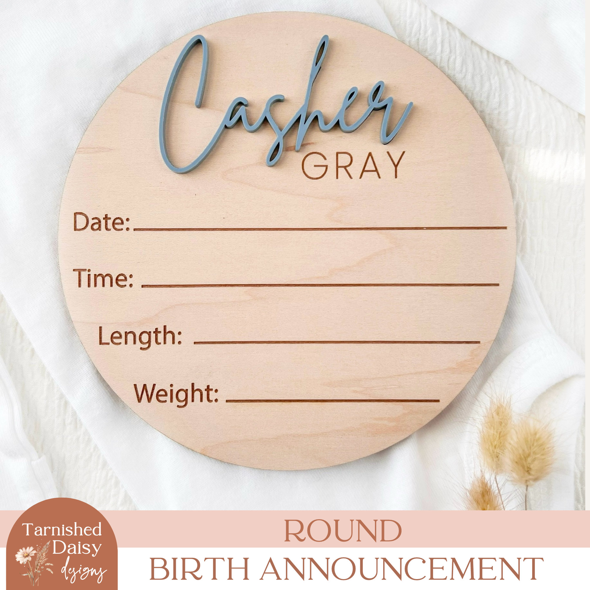 Faire-part de naissance rond SVG, signe de naissance, plaque gravée, signe statistique de naissance, accessoire photo nouveau-né, signe pour l'hôpital, fichier découpé au laser