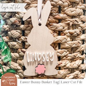 Hase Osterkorb Tag Laser Cut Datei, Osterkorb Tag SVG, Osterhase Tag SVG, Osterkorb Tag für Glowforge und Laser