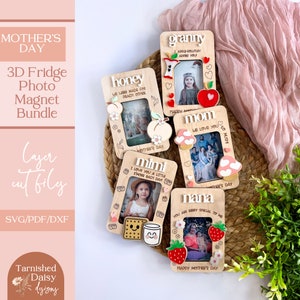 Cadre photo aimanté réfrigérateur fête des mères SVG, fichier numérique fête des mères, cadeau enfant pour maman grand-mère, jeu de mots 3D, fichier de coupe de gravure laser, lot