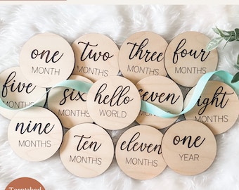 Wooden Baby Milestones Svg for Glowforge, Photo Markers Svg, First Year Month Milestones Svg, Photo Prop Svg,  Baby Milestones Cut File