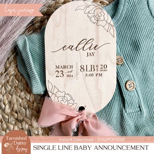 Faire-part de naissance en bois SVG, fichier découpé au laser, signe de naissance, plaque en bois gravée pour révéler le nom, accessoire photo nouveau-né, panneau pour hôpital