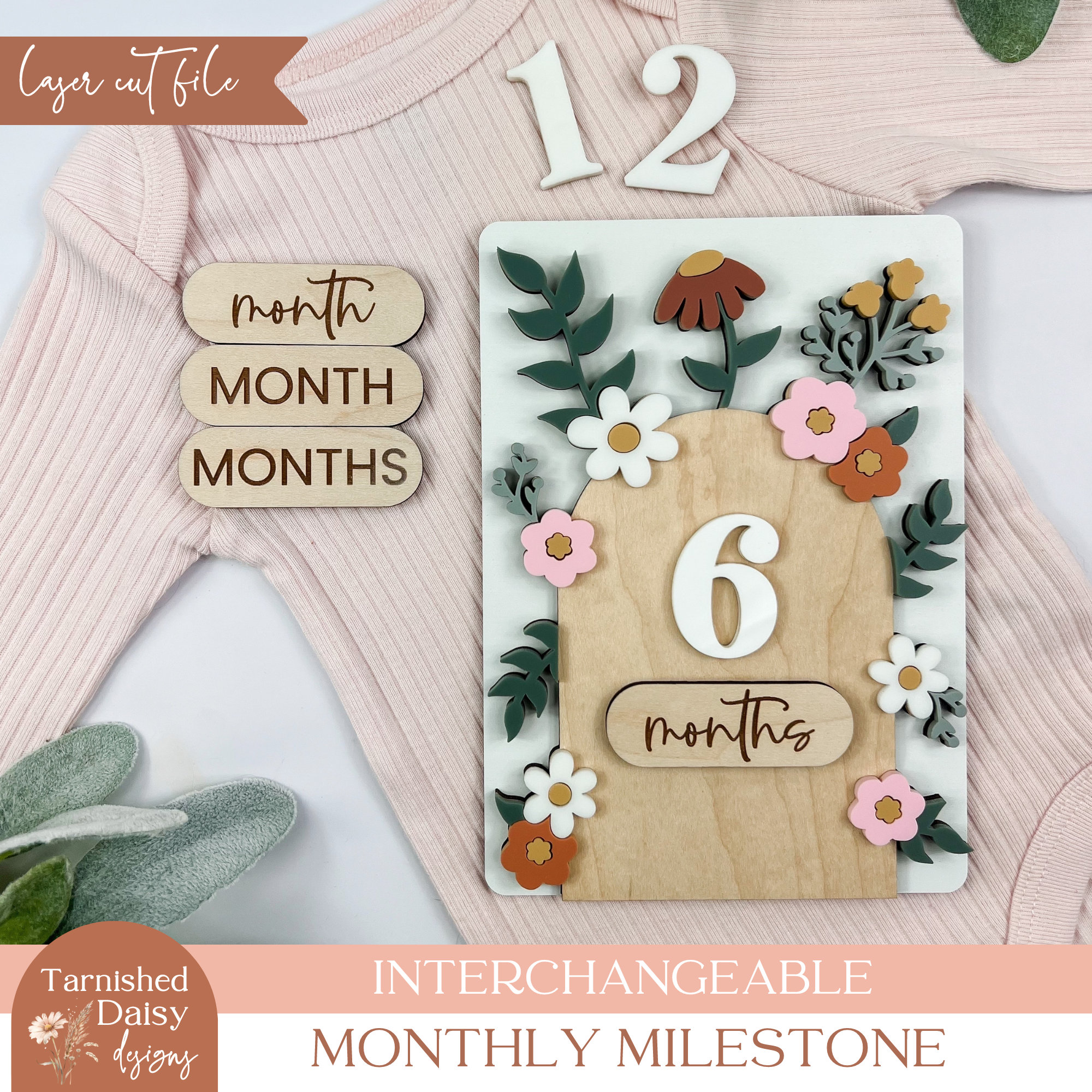 SVG Floral Baby Bundle Laser Cut File Set, Baby Name Announcement Sign ...