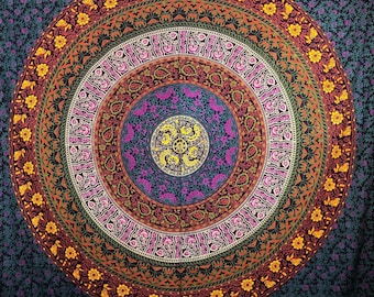 Indian Mandala Cotton Screen print Bedspread/Throw Over/Curtain