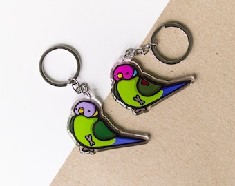 Plum Headed Parakeet Acrylic Keychains, pick your parakeet! - custom parrot keychains, cute acrylic keychains, parrot accessories