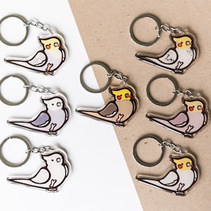 Cockatiel Acrylic Keychains, pick your tiel! - custom parrot keychains, cute acrylic keychains, parrot accessories