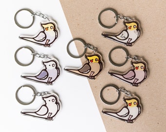 Cockatiel Acrylic Keychains, pick your tiel! - custom parrot keychains, cute acrylic keychains, parrot accessories