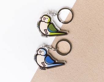 Quaker Parrot Acrylic Keychains, pick your parrot! - acrylic parrot keychains, epoxy front keychains, cute parrot themed gift