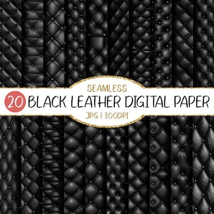 Seamless Black Leather Digital Paper | Embossing, Real Textures, Rustic, Pattern, Planner Paper, Backgrounds, Scrapbooking, Stitch Marks