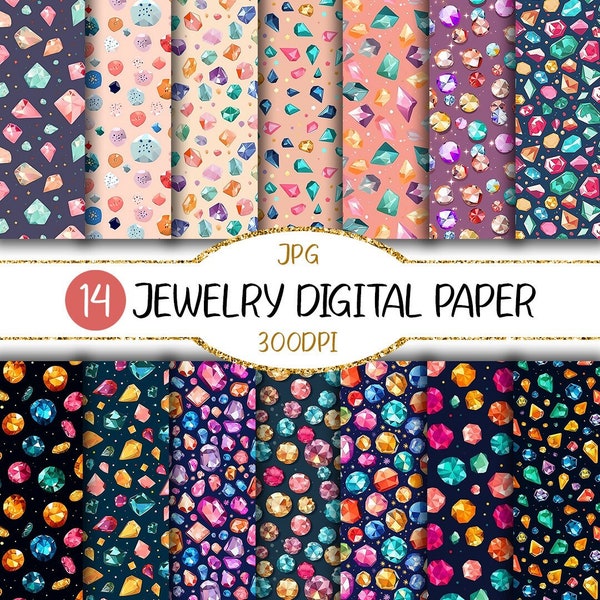 Seamless Jewelry Digital Paper | Background, Gemstone, Jewels, Cubic, Diamond, Sapphire, Ruby, Emerald, Opal, Topaz, Sparkling, Dazzling