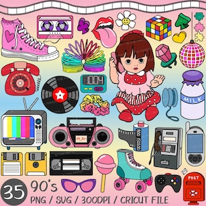Back to the 90s | Y2K Retro 80s 70s 2000s Clip art Party Cute Kawaii Rollerskates Canvas Film Vinyl Phone Mirrorball pager Beeper nostalgia