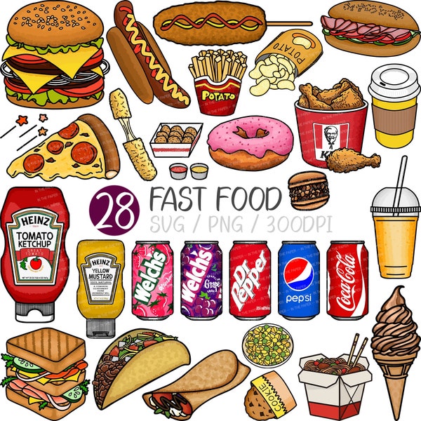 Fast Food SVG | Junk Food PNG, Clip art, Menu, PNG, Hamburger, Corn Dog, Hot Dog, Pizza, Ketchup, Sandwich, Soft Corn, Cookie, Taco, Chicken