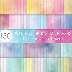 130 akwarelowych papierów cyfrowych | Pakiet JPG Tło Planner tekstura Dekoracyjne scrapbooking Akwarela Miękka rozmazana plama Projekt do druku