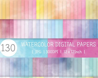 130 Watercolor Digital Papers | JPG Pack Background Planner texture Decorative scrapbooking Watercolor Soft Smudge Splashes Design Printable