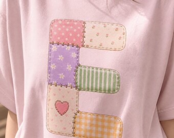 Letter E Patchwork | PNG cute fabric quilted alphabet initial Tshirt Goodnote  sticker clip art