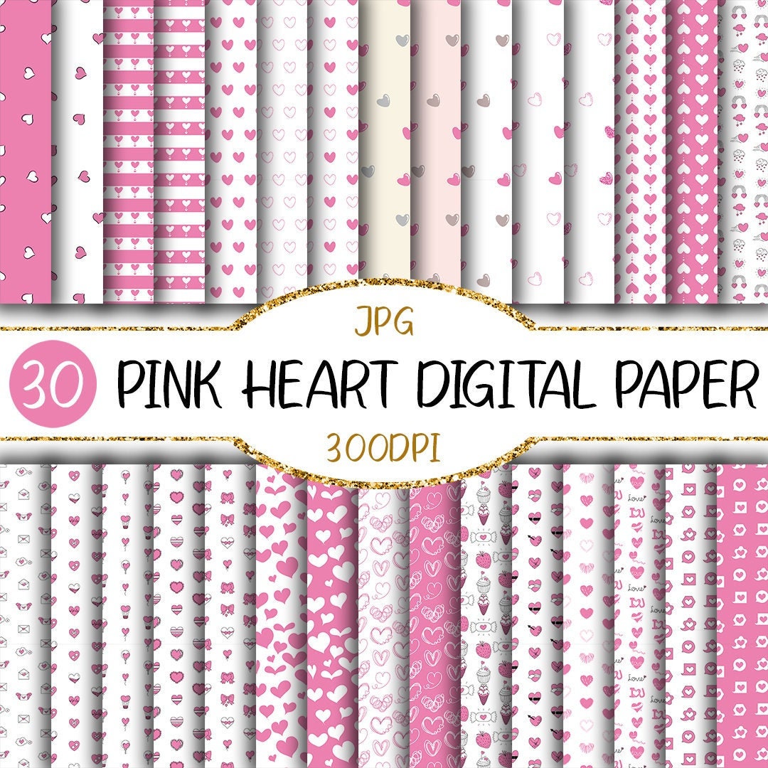 Pink Heart Digital Papers | Hand Drawn Design, Seamlessly, Background ...