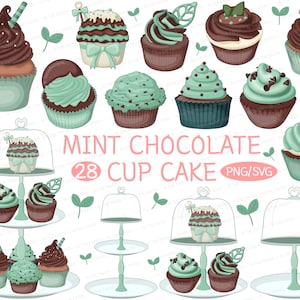 Mint Chocolate Cup Cake SVG | png | Taart op bord | Nagerecht | Zoet | Taartvorm | Eten | Illustraties | Verjaardagsuitnodiging | Bakken | Kawaii
