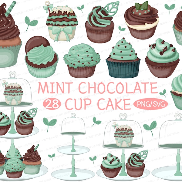 Mint Chocolate Cup Cake SVG | png | Cake On Plate | Dessert | Sweet | Cake Stand | Food | Clip art | Birthday Invitation | Baking | Kawaii