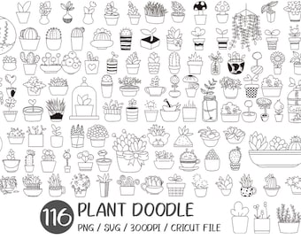 PLANT DOODLE | Flower png, Cute doodle, Flower pot, floral, good notes sticker, kawaii plant sticker, Mega bundle, Coloring pages, Sptout