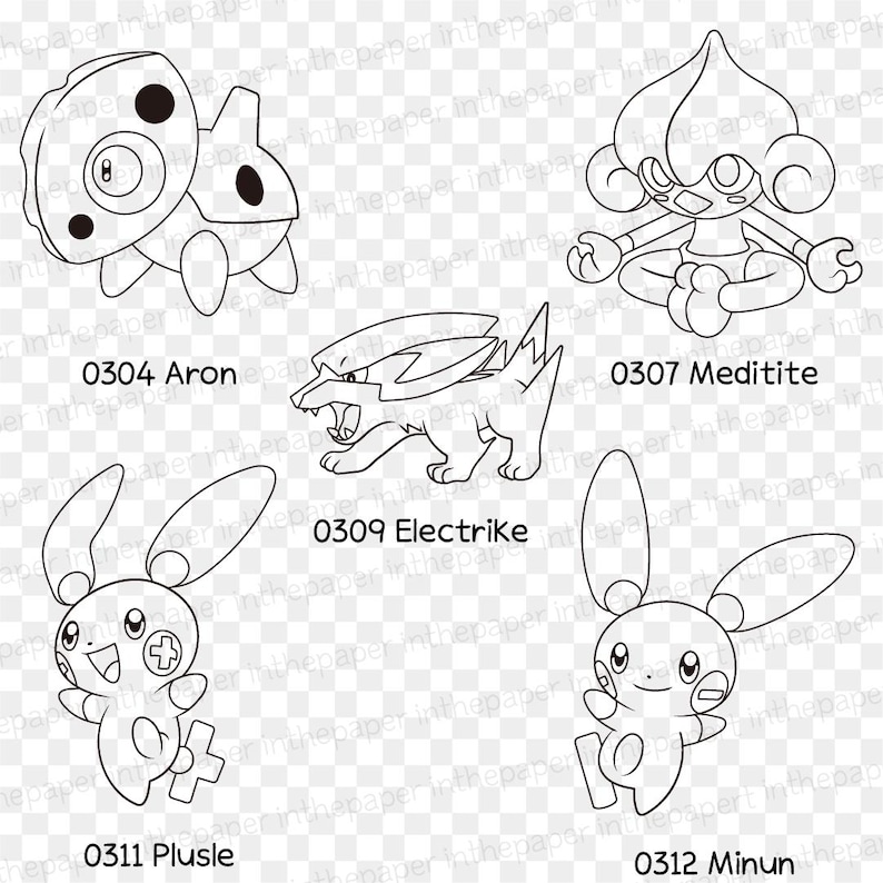 Pokemon Coloring Papers | Kids PNG SVG Blackline Animal Book Plusle ...