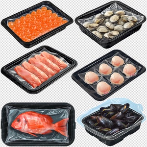 Seafood Supermarket Packaging PNG | Fish Clip Art Salmon Roe Shellfish ...