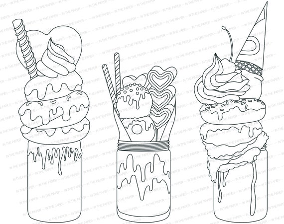 Cute Milkshake Clipart Kawaii Milkshake / Printable -   Free kids  coloring pages, Kawaii drawings, Black and white stickers