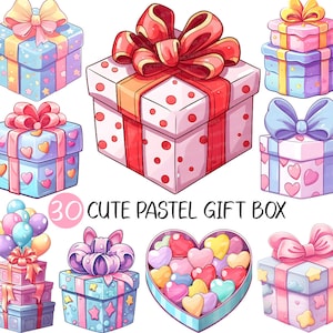 Scatola regalo pastello carina PNG / Clip art di Natale Cuore Stella Pois Nastro Amato Adorabile Festa di compleanno Illustrazione Modello Dolce