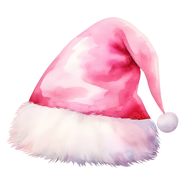 Watercolor Cozy Pink Santa Hat PNG | Christmas Clip Art Adorable Cute Santa Claus Winter Decor Festive Accessory Charming Digital Fur Chubby