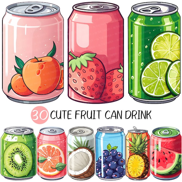 Cute fruit can drink PNG | Juice Clipart Soda Lemon Lime Cherry Grape Strawberry Watermelon Peach Orange Grapefruit Blueberry Apple Coconut