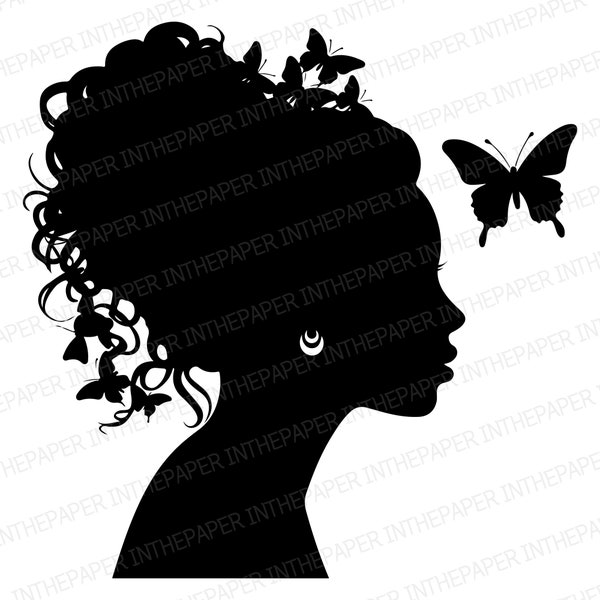 Elegant Profile Silhouette of a Beautiful Black Woman SVG | Curly Bun Hair, Small Earrings, Elegance, Beauty Girl, Miss, Adoreble, Side View