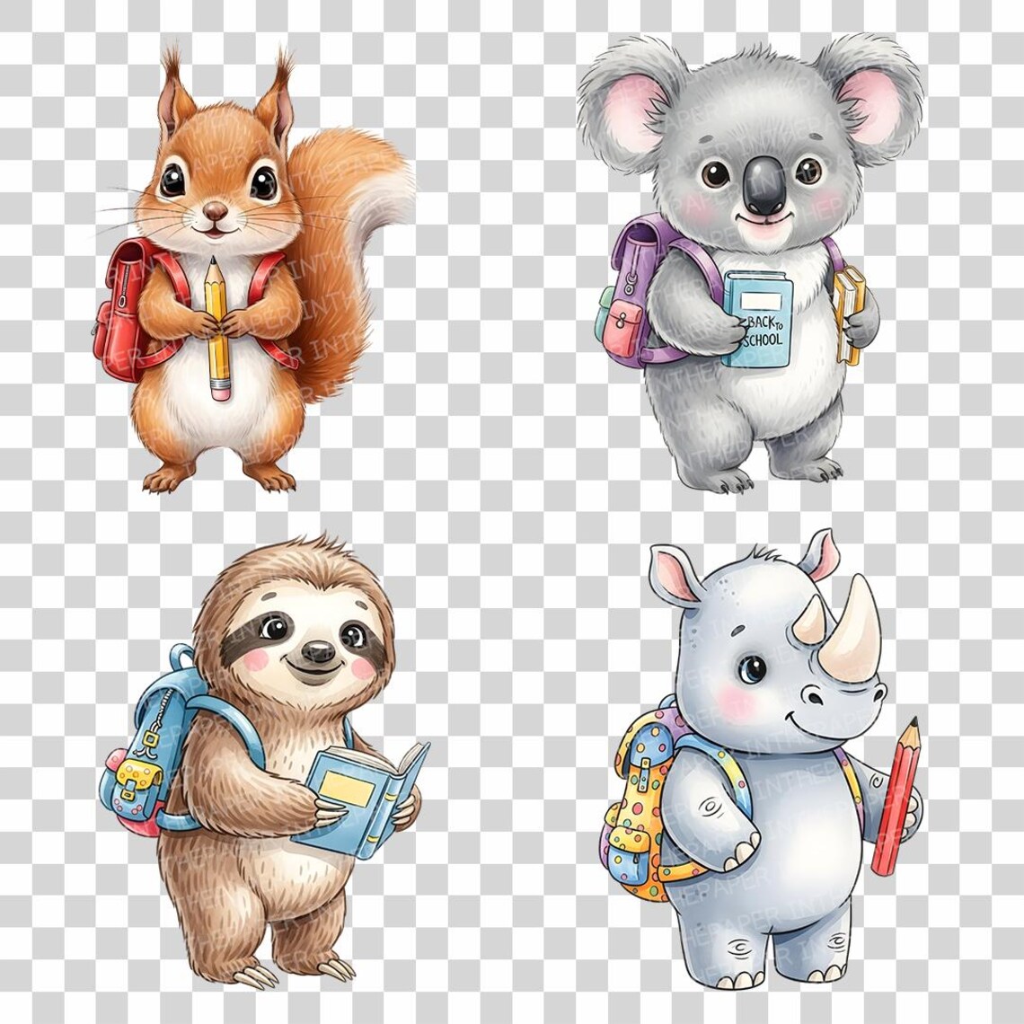 Back to School Cute Animal | Watercolor Dog Fox Monkey Koala Bear ...