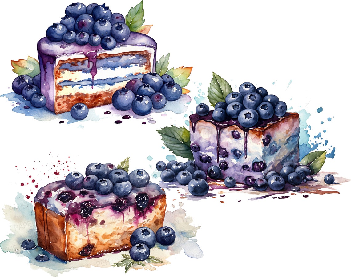 Watercolor Blueberry Cake Clipart Dessert Png Square Cake - Etsy