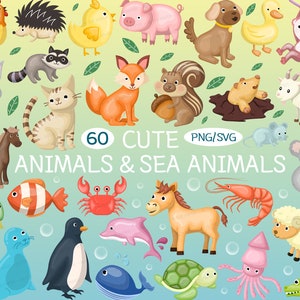 Animals SVG | Sea Animals PNG, Cute, Fish, Clip art, Animal Farm, Dog, Chicken, Chick, Monkey, Whale, Shrimp, Squirrel, Pengui