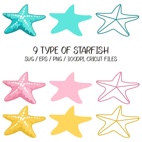 Starfish SVG PNG clipart pastel color sea animal under the sea star shape outline silhouette pink mint yellow Cute adorable Goodnote Sticker