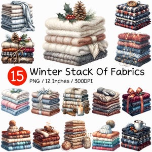 Winterlicher Stoffstapel | Aquarell Clipart Gemütliche Baumwolle Wolle Garn Heiße Schokolade Band Pine Strick Kerze Becher Schal Hygge Polsterung Pinsel PNG