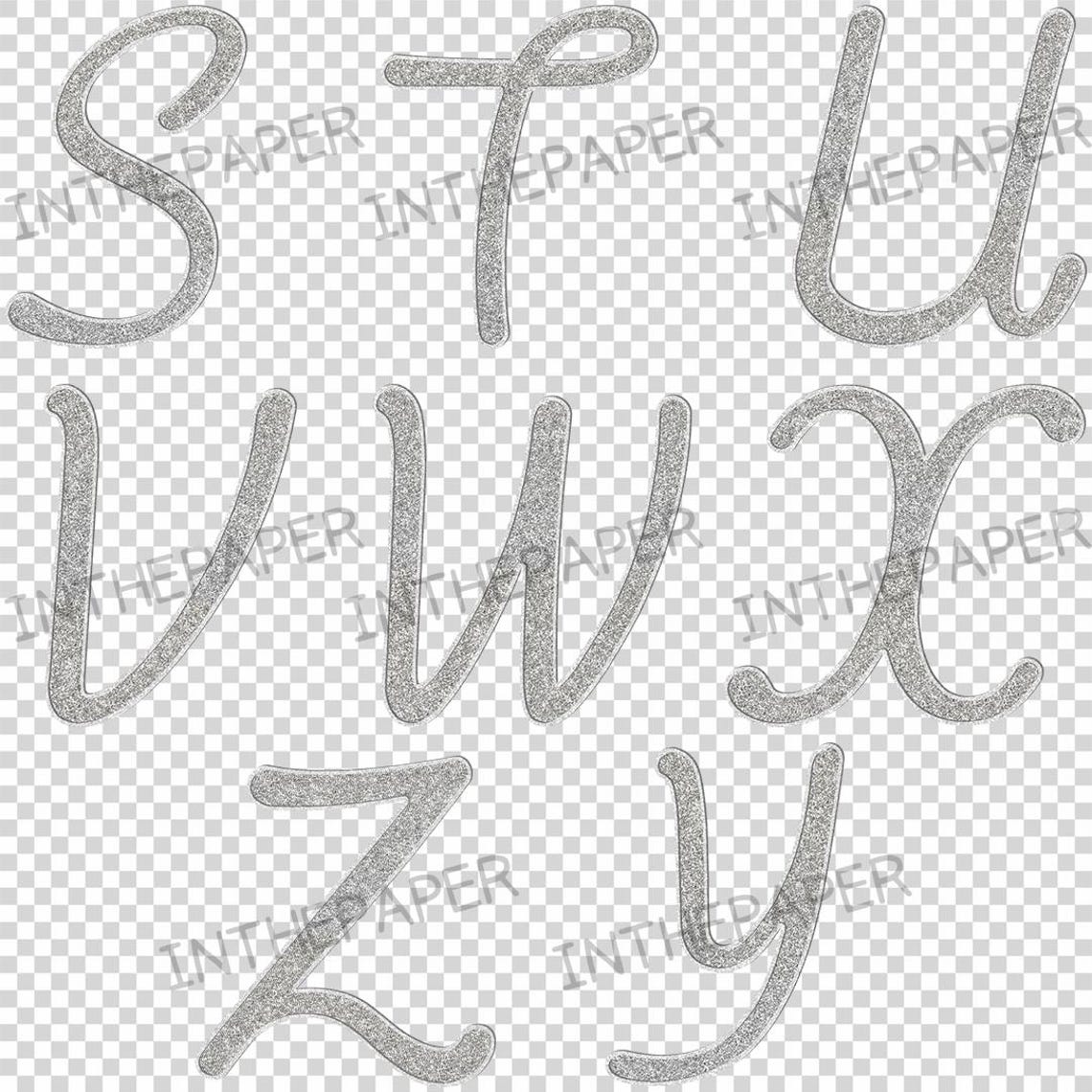 Sparkly Lettering Silver Glitter Lettering PNG | Sparkly Cursive Alphabet Numbers Clipart ...
