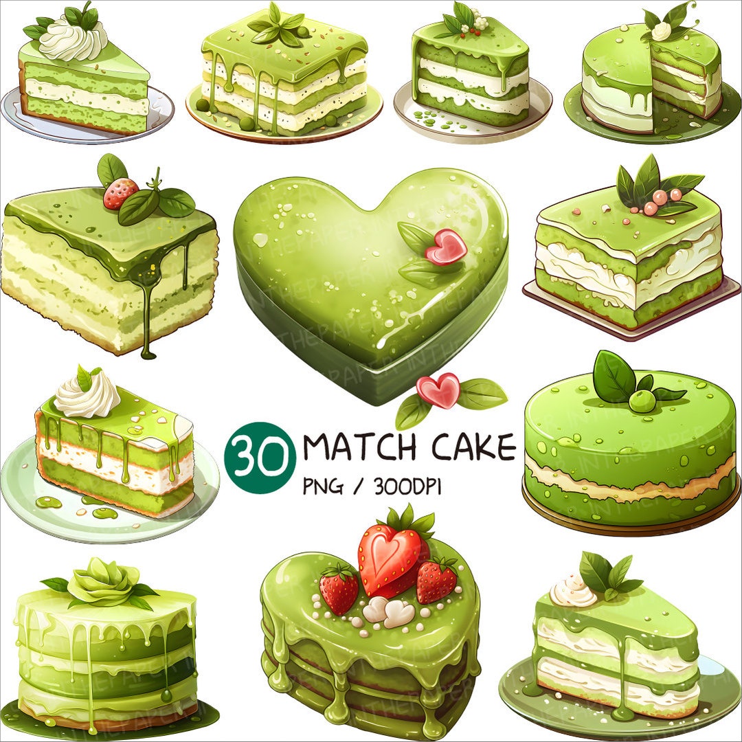 抹茶ケーキ PNG | 緑茶 デザート ベリー 花 葉 クリップアート ピース