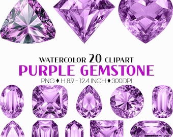 purple Gemstone | Watercolor Clip Art PNG amethyst Asscher Emerald Oval Pear Round Princess Heart Triangle Brilliant Cut Jewel Crystal