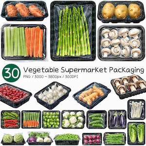 Imballaggio per supermercati di verdure PNG / Melanzane Funghi Fagioli Patate dolci Peperoncino Funghi Carota Broccoli Cavolo Polietilene Pacing Clipart