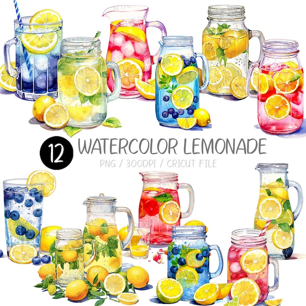 Watercolor Lemonade Png | Pink, Blue, Juice clip art, Cocktail, Blueberry, Fruit, Drink, Glass, Herbs, Summer, Dessert, Bundle, Cute Food