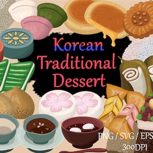 Dolce tradizionale coreano png, svg, adesivo digitale, clipart di cibo asiatico, kawaii, carino, mochi, hotteok, biscotti, torta di riso, spuntino, tteog