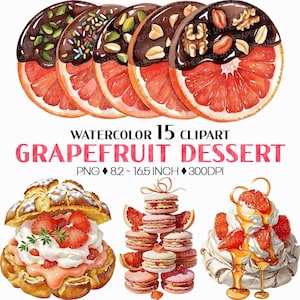 Desery z czerwonego grejpfruta PNG | Akwarela Clipart Ade Napój Sernik Tarta Galaretka Pavlova Pączek Mille Feuille Makaron Lody Czekolada